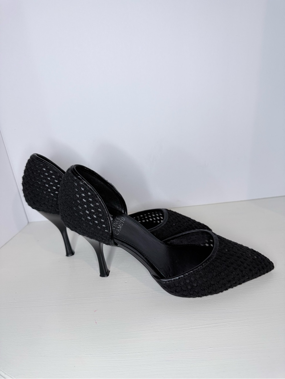 Vince Camuto Black Crochet Pointed Toe D'Orsay Heels Pumps Size 8.5